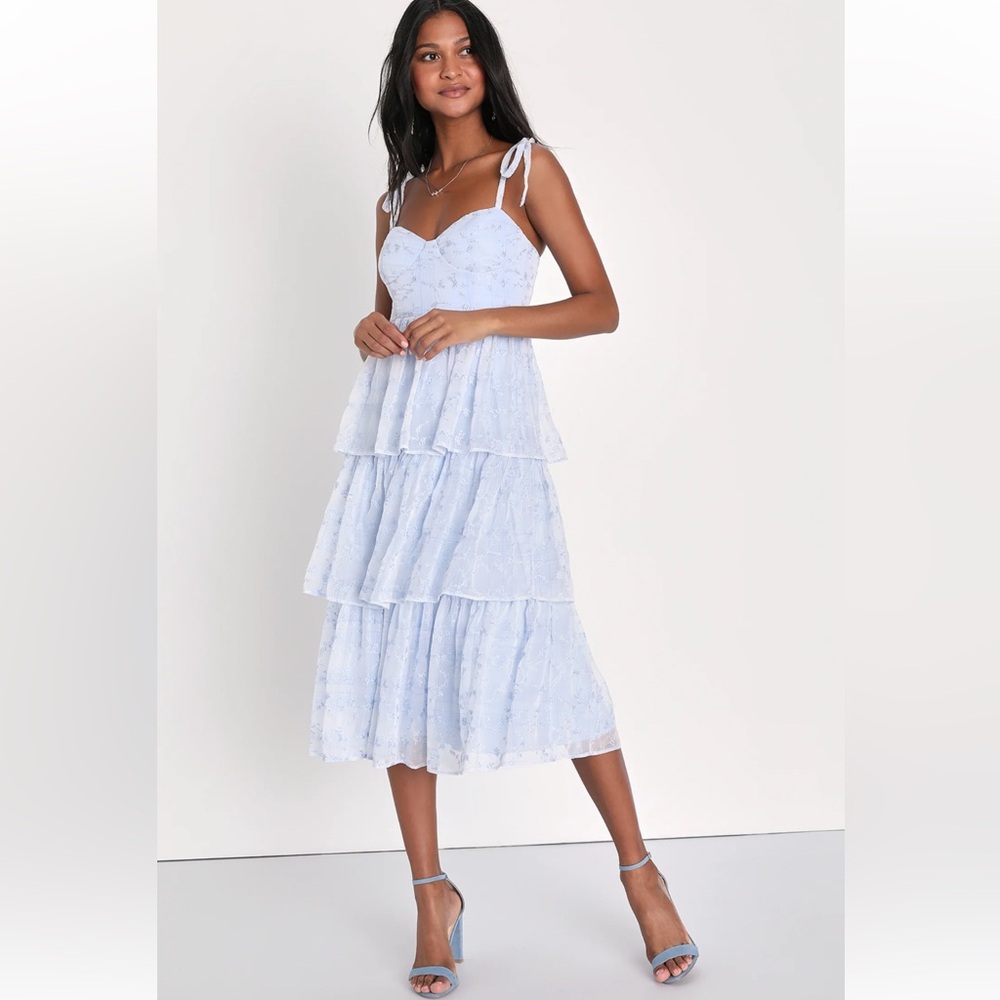 Lulu's Light Blue Tiered Midi Dress